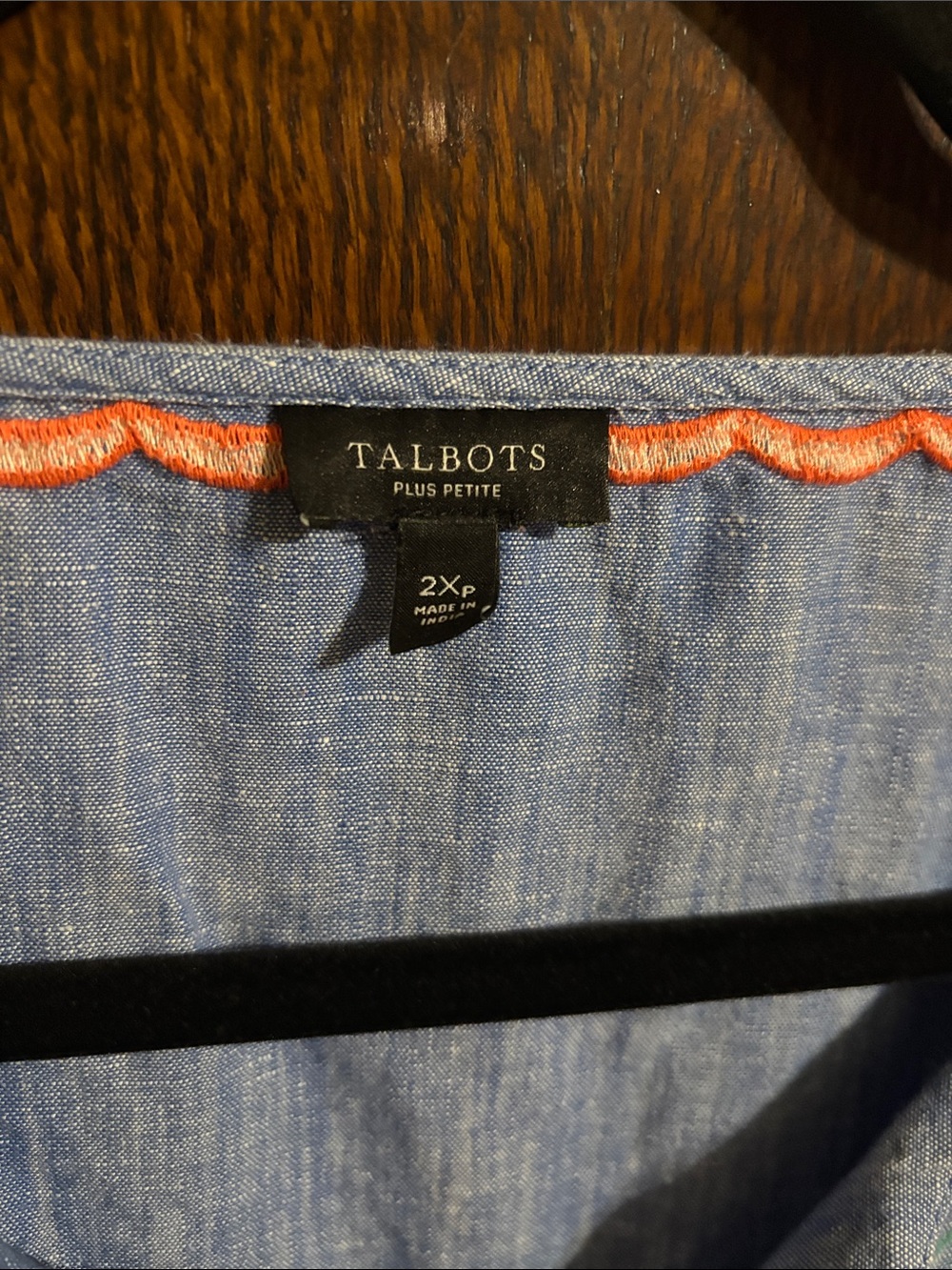 Talbots Chambray Blue Tropical Embroidered Split-Neck Tunic - Picture 2 of 6